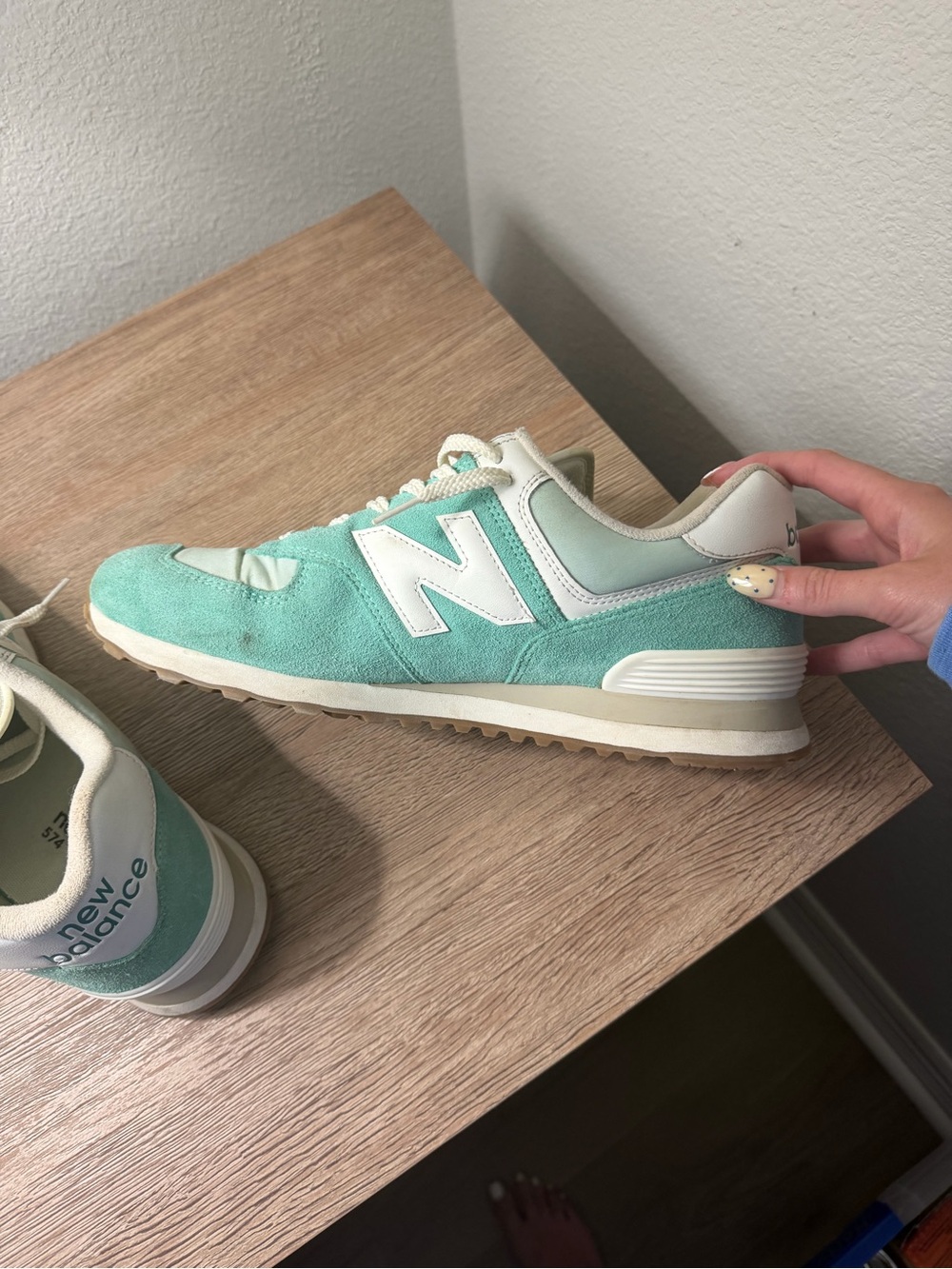 New Balance Men's Mint Green Suede & Mesh Sneaker with Cream Accents